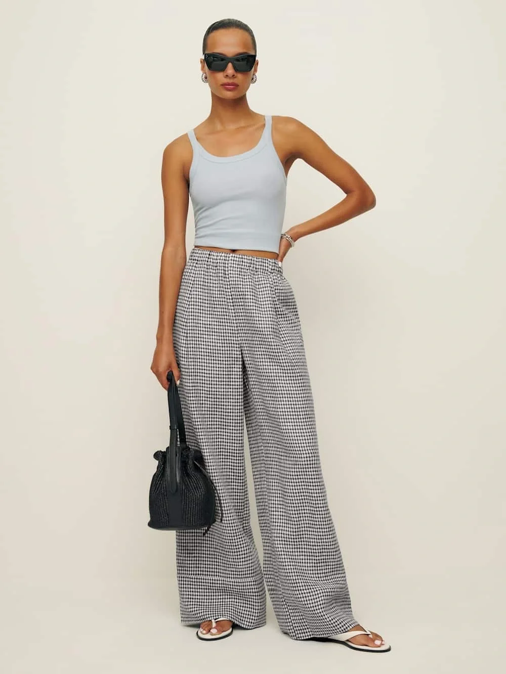 Reformation Fernando Linen Wide Leg Pant, Size XSP in Remy Check
